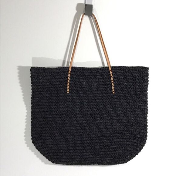 MERONA Beach Straw Tote Bag NEW in Black D32 - Picture 1 of 6